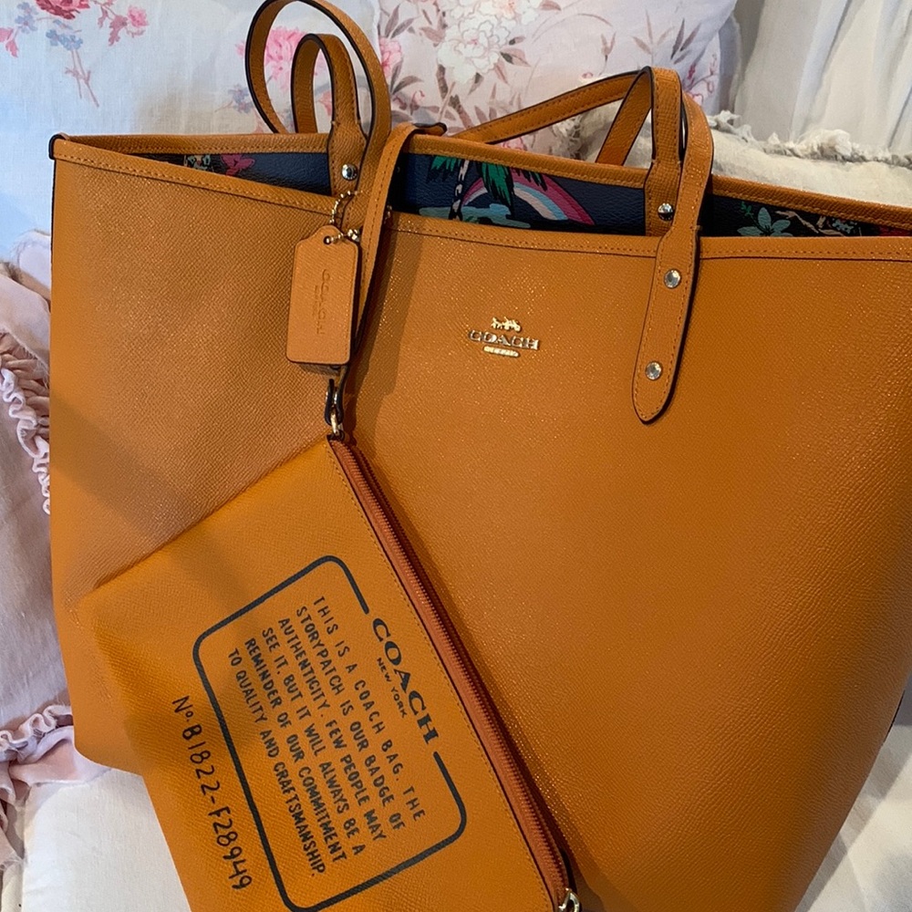 Coach Tote Bag Orange Reversible Hawaiian Inside